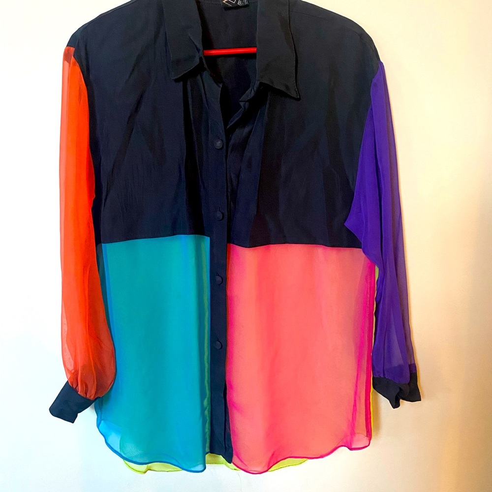 Vintage Colour Blocked Sheer Blouse